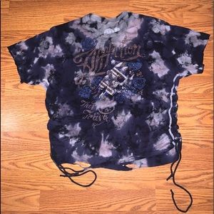tie-dye side tied distressed tee
